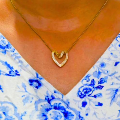 Dual Sparkle Heart Pendant – Symbol of Love & Elegance