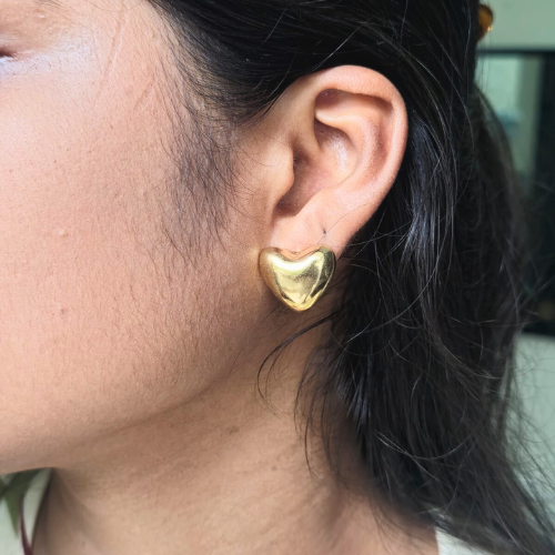 Golden Puff Heart Studs – Bold Love in Every Look