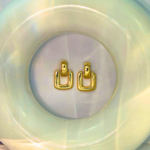 Bold Buckle Gold Earrings – Sleek & Sculptural Statement