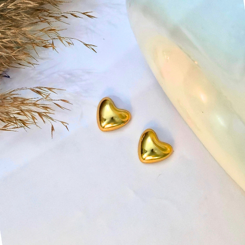 Golden Puff Heart Studs – Bold Love in Every Look