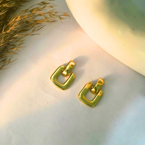 Bold Buckle Gold Earrings – Sleek & Sculptural Statement